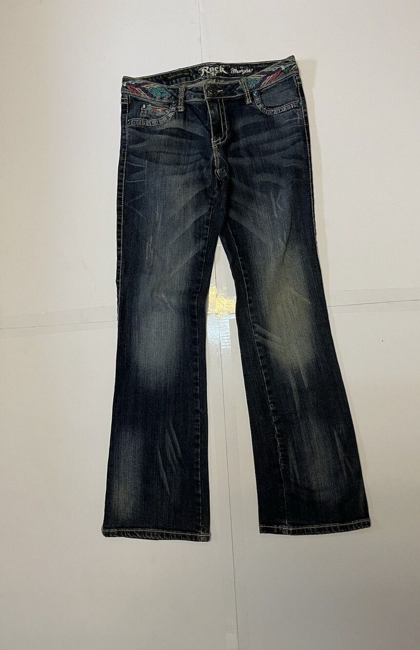 Rock 47 by Wrangler Ultra Low Rise Embroidered Bootcut Jeans Size32x32 Dark Wash